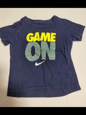 Nike Navy Blue 'Game On' Graphic Tee with Yellow & Mint Print